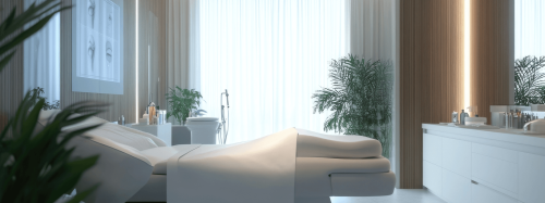 Ambiente moderno em clínica utilizando tecnologia corporal para tratamentos estéticos.